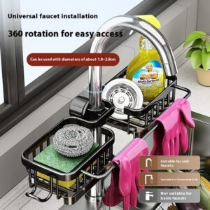 Aluminum Sink Faucet Storage Rack | Space-Saving Dish & Vegetable Drain Basket for Kitchen & Bathroom